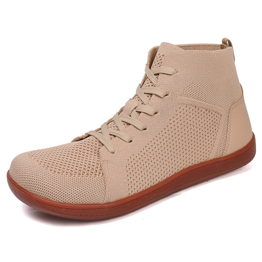 Custom Unisex High Cut Wide Toe Walking Shoes Soft Fly Knit Barefoot Shoes for Flat Feet Flexible Barefoot Sneakers