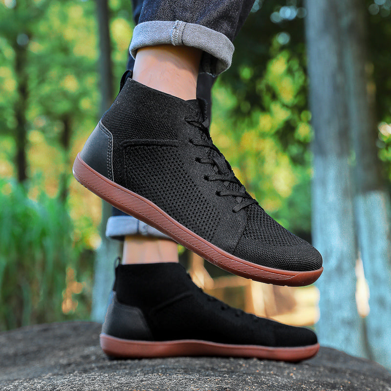 Custom Unisex High Cut Wide Toe Walking Shoes Soft Fly Knit Barefoot Shoes for Flat Feet Flexible Barefoot Sneakers