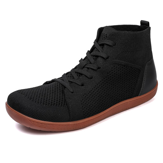 Custom Unisex High Cut Wide Toe Walking Shoes Soft Fly Knit Barefoot Shoes for Flat Feet Flexible Barefoot Sneakers