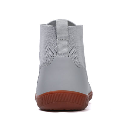 Custom Unisex High Cut Wide Toe Walking Shoes Soft Fly Knit Barefoot Shoes for Flat Feet Flexible Barefoot Sneakers