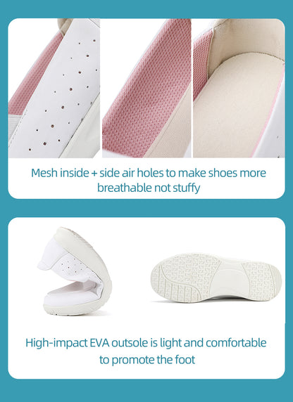 Customized Logo Genuine Leather PU Upper Comfortable Breathable White Nurse Slip On Loafers Factory OEM ODM