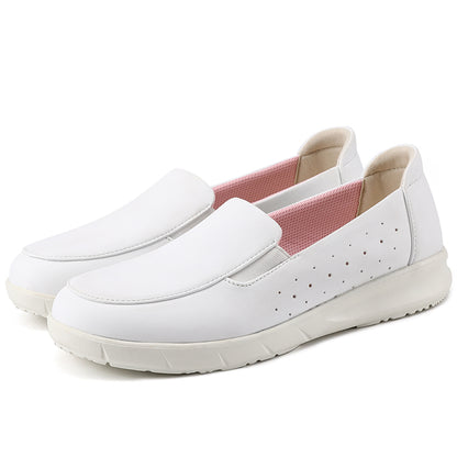 Customized Logo Genuine Leather PU Upper Comfortable Breathable White Nurse Slip On Loafers Factory OEM ODM