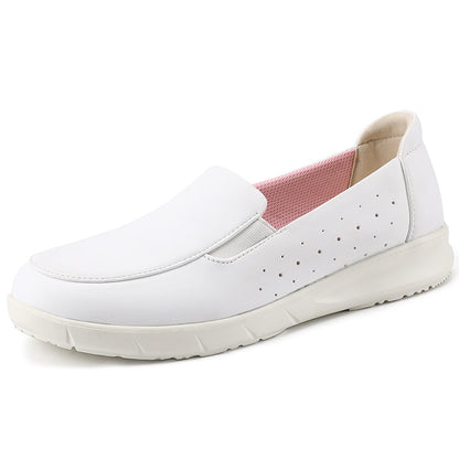 Customized Logo Genuine Leather PU Upper Comfortable Breathable White Nurse Slip On Loafers Factory OEM ODM
