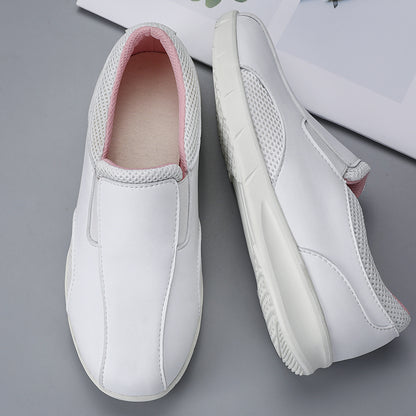 Customized logo non-slip comfortable breathable fashionable durable leather PU upper thickened hospital nurse shoes High heel