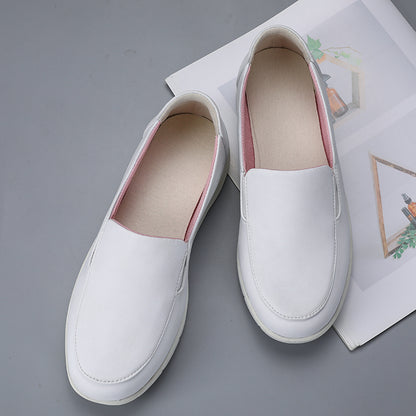 Customized Logo Genuine Leather PU Upper Comfortable Breathable White Nurse Slip On Loafers Factory OEM ODM