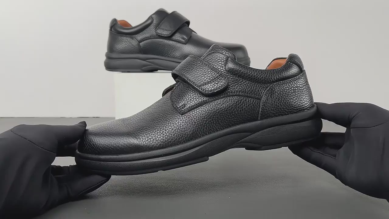 Extra wide leather diabetic shoe with velcro straps for men